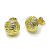 Oro Laminado Stud Earring, Gold Filled Style Ball Design, Diamond Cutting Finish, Golden Finish, 02.195.0347