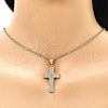 Oro Laminado Religious Pendant, Gold Filled Style Cross Design, with White Cubic Zirconia and White Micro Pave, Polished, Golden Finish, 05.342.0085