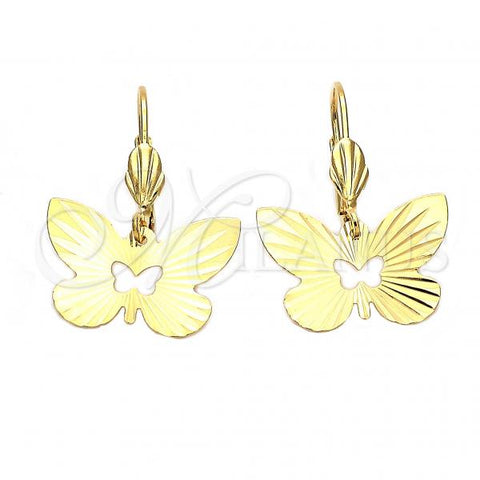 Oro Laminado Dangle Earring, Gold Filled Style Butterfly Design, Diamond Cutting Finish, Golden Finish, 5.104.011