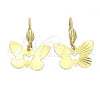 Oro Laminado Dangle Earring, Gold Filled Style Butterfly Design, Diamond Cutting Finish, Golden Finish, 5.104.011