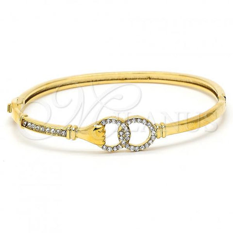 Oro Laminado Individual Bangle, Gold Filled Style Hand Design, with White Crystal, Polished, Golden Finish, 07.100.0004.04 (03 MM Thickness, Size 5 - 2.50 Diameter)