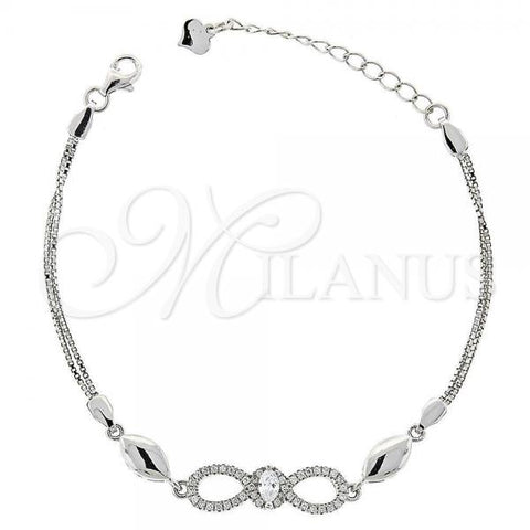 Sterling Silver Fancy Bracelet, Infinite Design, with White Micro Pave and White Cubic Zirconia, Rhodium Finish, 03.183.0018.06