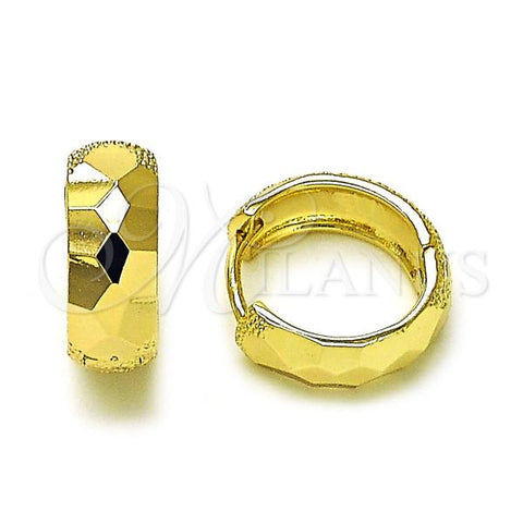 Oro Laminado Huggie Hoop, Gold Filled Style Disco Design, Diamond Cutting Finish, Golden Finish, 02.213.0746.15