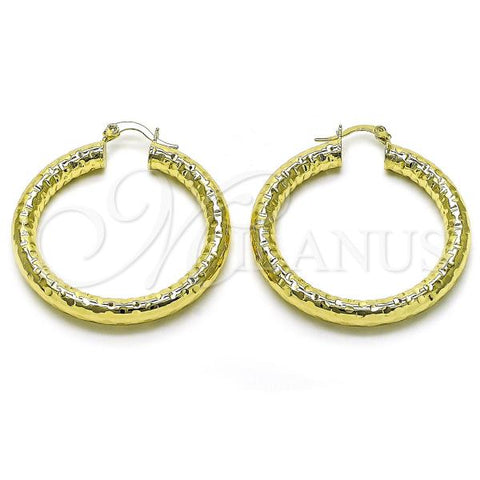 Oro Laminado Medium Hoop, Gold Filled Style Hollow Design, Diamond Cutting Finish, Golden Finish, 02.213.0759.40