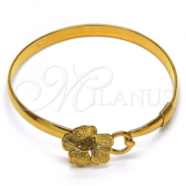 Oro Laminado Individual Bangle, Gold Filled Style Flower Design, Polished, Golden Finish, 07.192.0021.1.04 (05 MM Thickness, Size 4 - 2.25 Diameter)