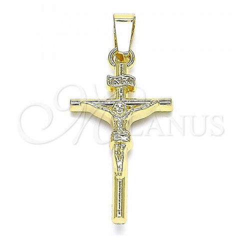 Oro Laminado Religious Pendant, Gold Filled Style Crucifix Design, Polished, Golden Finish, 05.242.0003