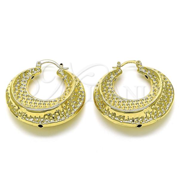 Oro Laminado Medium Hoop, Gold Filled Style Hollow Design, Diamond Cutting Finish, Golden Finish, 02.196.0108.40
