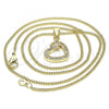 Oro Laminado Pendant Necklace, Gold Filled Style Heart Design, with White Micro Pave, Polished, Golden Finish, 04.156.0344.20