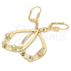 Oro Laminado Dangle Earring, Gold Filled Style Teardrop Design, with White Crystal, Polished, Golden Finish, 89.003