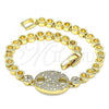 Oro Laminado Fancy Bracelet, Gold Filled Style Puff Mariner Design, with White Micro Pave, Polished, Golden Finish, 03.283.0037.07