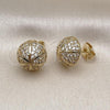 Oro Laminado Stud Earring, Gold Filled Style Ball Design, with White Micro Pave, Polished, Golden Finish, 02.283.0195