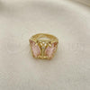 Oro Laminado Multi Stone Ring, Gold Filled Style Butterfly Design, with Pink and White Cubic Zirconia, Polished, Golden Finish, 01.380.0031.08