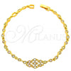 Oro Laminado Fancy Bracelet, Gold Filled Style Diamond Design, with Multicolor Cubic Zirconia, Polished, Golden Finish, 03.60.0038