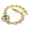 Oro Laminado Fancy Bracelet, Gold Filled Style Flower Design, with Amethyst and White Cubic Zirconia, Polished, Golden Finish, 03.210.0044.2.08