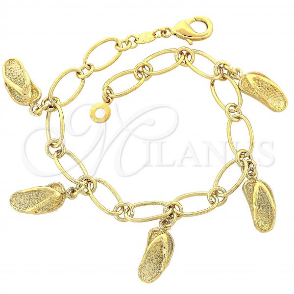 Oro Laminado Charm Bracelet, Gold Filled Style Spiral Design, Diamond Cutting Finish, Golden Finish, 5.024.006