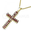 Oro Laminado Pendant Necklace, Gold Filled Style Cross Design, with Garnet Cubic Zirconia, Polished, Golden Finish, 04.284.0028.1.20