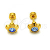Stainless Steel Stud Earring, Flower Design, with Blue Topaz Crystal, Polished, Golden Finish, 02.271.0019.1