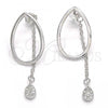 Sterling Silver Stud Earring, Teardrop Design, with White Micro Pave, Polished, Rhodium Finish, 02.186.0085