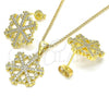 Oro Laminado Earring and Pendant Adult Set, Gold Filled Style with White Micro Pave, Polished, Golden Finish, 10.199.0133