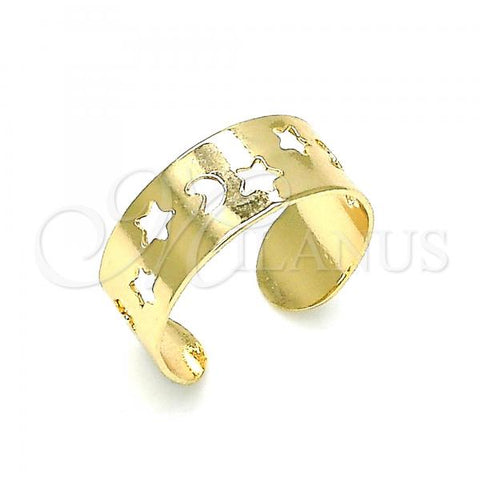 Oro Laminado Toe Ring, Gold Filled Style Star and Moon Design, Polished, Golden Finish, 01.376.0007 (One size fits all)