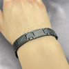 Stainless Steel Solid Bracelet, Greek Key Design, Polished, Black Rhodium Finish, 03.114.0385.09