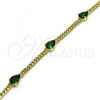 Oro Laminado Fancy Bracelet, Gold Filled Style Teardrop Design, with Green Cubic Zirconia, Polished, Golden Finish, 03.213.0165.07