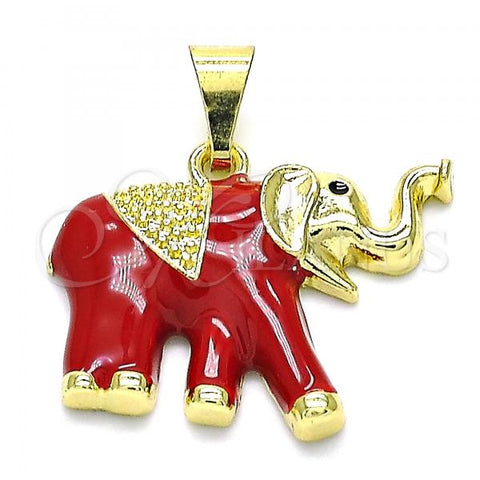 Oro Laminado Fancy Pendant, Gold Filled Style Elephant Design, Red Enamel Finish, Golden Finish, 05.253.0119.1