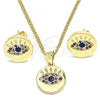 Oro Laminado Earring and Pendant Adult Set, Gold Filled Style with Multicolor Micro Pave, Polished, Golden Finish, 10.156.0249.2