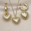 Oro Laminado Earring and Pendant Adult Set, Gold Filled Style Heart Design, Polished, Golden Finish, 10.341.0009