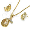 Oro Laminado Earring and Pendant Adult Set, Gold Filled Style with White Crystal, Polished, Golden Finish, 10.160.0092