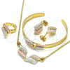 Oro Laminado Earring and Pendant Children Set, Gold Filled Style with White Crystal, Polished, Tricolor, 06.361.0007