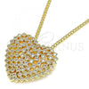 Oro Laminado Pendant Necklace, Gold Filled Style Heart Design, with White Micro Pave, Polished, Golden Finish, 04.156.0370.20