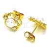 Oro Laminado Stud Earring, Gold Filled Style Flower Design, with Ivory Pearl and White Cubic Zirconia, Polished, Golden Finish, 02.344.0128