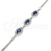 Sterling Silver Fancy Bracelet, with Sapphire Blue Cubic Zirconia and White Micro Pave, Polished, Rhodium Finish, 03.286.0016.2.07