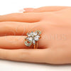 Oro Laminado Multi Stone Ring, Gold Filled Style Flower Design, with White Cubic Zirconia, Polished, Golden Finish, 01.210.0055.09 (Size 9)