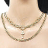 Stainless Steel Fancy Necklace, Miami Cuban and key Design, with Ivory Pearl, Polished, Steel Finish, 04.437.0002.16