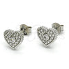 Sterling Silver Stud Earring, Heart Design, with White Cubic Zirconia, Polished, Rhodium Finish, 02.186.0133.1