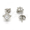 Sterling Silver Stud Earring, with White Cubic Zirconia and White Micro Pave, Polished, Rhodium Finish, 02.186.0026