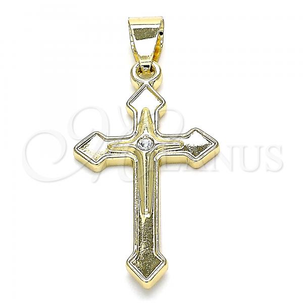 Gold Filled Pendant — Religious Pendant Cross Design with White Crystal Polished — main product view — SKU 140512 | Oro Laminado dije — Religious Pendant cruz diseño with cristal blanco pulido — SKU 140512