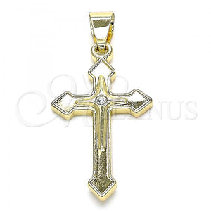 Gold Filled Pendant — Religious Pendant Cross Design with White Crystal Polished — main product view — SKU 140512 | Oro Laminado dije — Religious Pendant cruz diseño with cristal blanco pulido — SKU 140512
