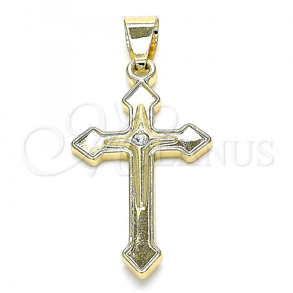 Oro Laminado Religious Pendant, Gold Filled Style Cross Design, with White Crystal, Polished, Golden Finish, 05.213.0083