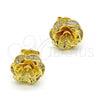 Oro Laminado Stud Earring, Gold Filled Style Flower Design, with White Micro Pave, Polished, Golden Finish, 02.195.0030