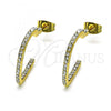 Oro Laminado Stud Earring, Gold Filled Style Heart Design, with White Crystal, Polished, Golden Finish, 02.379.0049.1