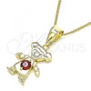 Oro Laminado Pendant Necklace, Gold Filled Style Little Girl Design, with Garnet Cubic Zirconia, Polished, Golden Finish, 04.253.0013.20