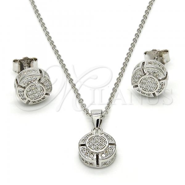 Sterling Silver Earring and Pendant Adult Set, with White Micro Pave, Polished, Rhodium Finish, 10.174.0253