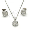 Sterling Silver Earring and Pendant Adult Set, with White Micro Pave, Polished, Rhodium Finish, 10.174.0253