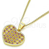 Oro Laminado Pendant Necklace, Gold Filled Style Heart Design, with Ruby Micro Pave, Polished, Golden Finish, 04.156.0336.1.20