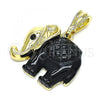 Oro Laminado Fancy Pendant, Gold Filled Style Elephant Design, with Black Crystal, Black Resin Finish, Golden Finish, 05.380.0119.1
