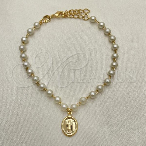 Oro Laminado Fancy Bracelet, Gold Filled Style Angel Design, with Ivory Pearl, Polished, Golden Finish, 03.02.0100.3.16