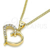 Oro Laminado Pendant Necklace, Gold Filled Style Heart Design, with White Micro Pave, Polished, Golden Finish, 04.342.0027.20